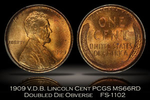 1909 V.D.B. Lincoln Cent DDO FS-1102 PCGS MS66RD