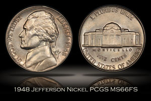 1948 Jefferson Nickel PCGS MS66FS