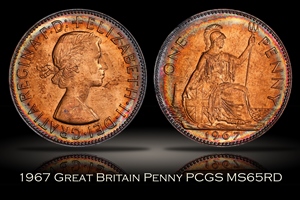 1967 Great Britain Penny PCGS MS65RD