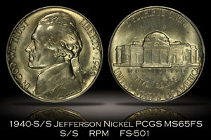 1940-S/S Jefferson Nickel RPM FS-501 PCGS MS65FS