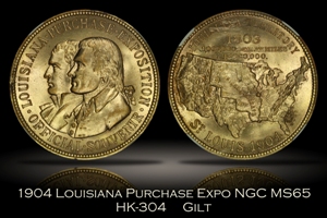 1904 Louisiana Purchase Expo Official Medal Gilt HK-304 NGC MS65