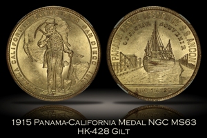 1915 Panama-California Official Medal Gilt HK-428 NGC MS63