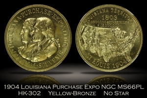 1904 Louisiana Purchase Expo Official Medal HK-302 No Star Error NGC MS66PL