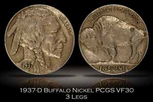 1937-D Buffalo Nickel 3 Legs PCGS VF30