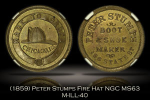 (1859) Peter Stumps Chicago Fireman's Helmet M-ILL-40 NGC MS63