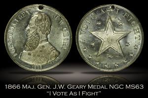 1866 Maj. Gen. J.W. Geary Vote As I Fight Medal NGC MS63
