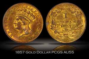1857 Gold Dollar PCGS AU55 OGH
