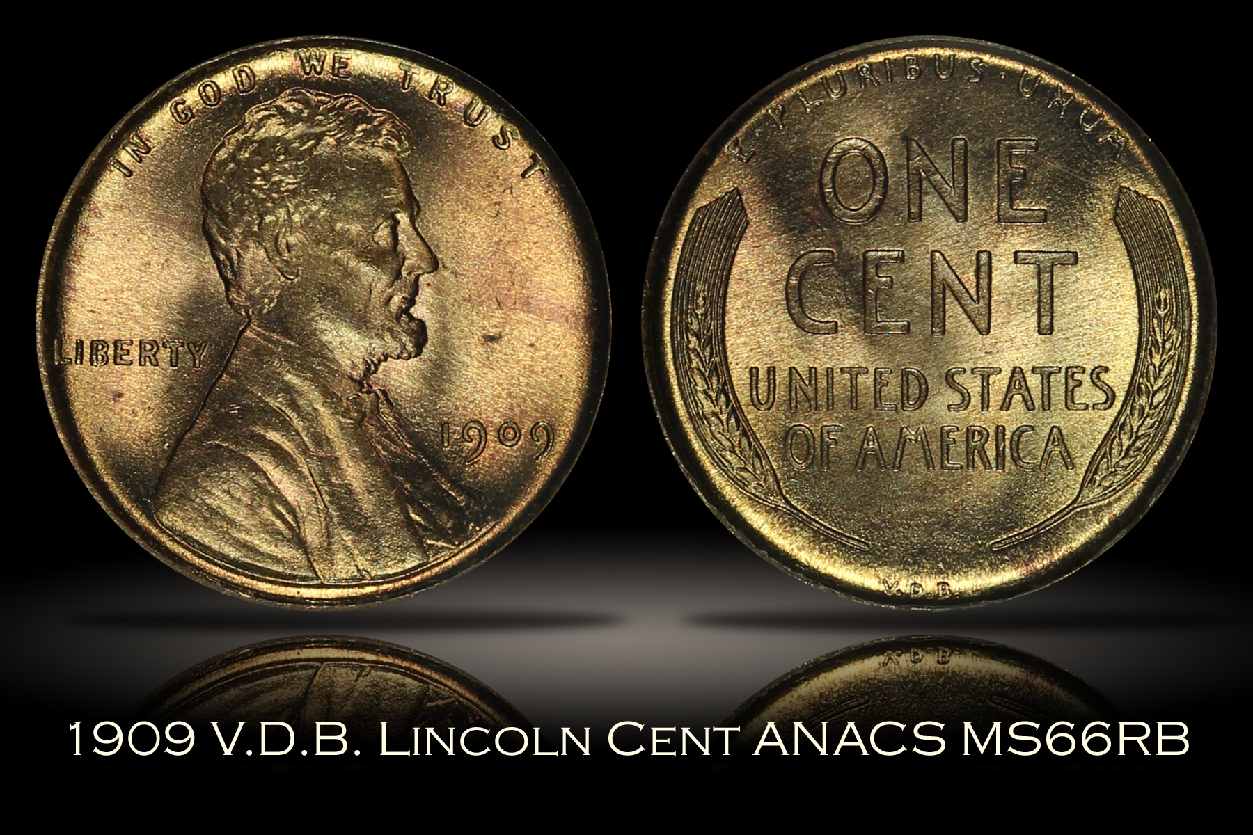1909 VDB Lincoln Cent ANACS MS66RB