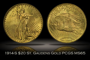 1914-S $20 St. Gaudens Gold PCGS MS65