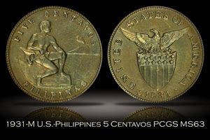 1931-M U.S.-Philippines 5 Centavos PCGS MS63