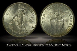 1908-S U.S.-Philippines One Peso NGC MS62