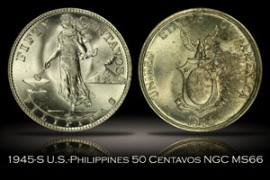 1945-S U.S.-Philippines 50 Centavos NGC MS66