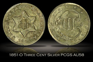 1851-O Three Cent Silver PCGS AU58