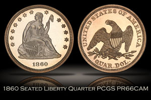 1860 Proof Seated Liberty Quarter PCGS PR66CAM