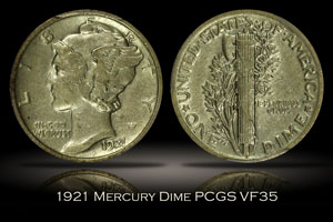 1921 Mercury Dime PCGS VF35