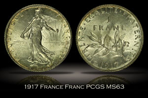 1917 France Franc PCGS MS63