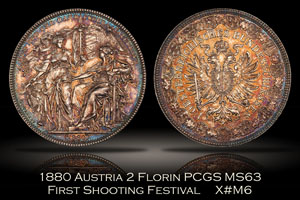 1880 Austria 2 Florin PCGS MS63 First Shooting Festival Medal