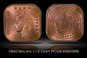 1940 Malaya 1/2 Cent PCGS MS65RB
