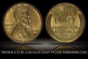 1909-S V.D.B. Lincoln Cent PCGS MS64RB OGH CAC