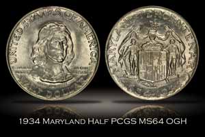 1934 Maryland Tercentenary Commemorative Half Dollar PCGS MS64 OGH